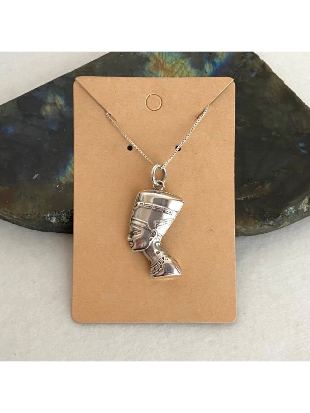 800 Silver Egyptian Queen Nefertiti Profile Pharoah Pendant Necklace 24" Chain